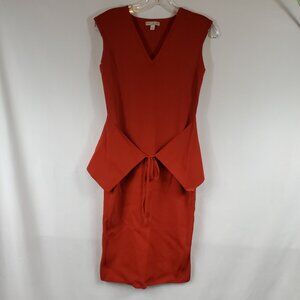 Eva Mendes Womens Orange Red Ribbed Fabric Sleeveless V Neck Midi Dress Sz Small